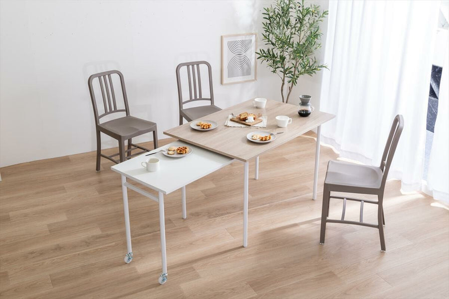 Modern extendable sliding steel leg rectangular dining table