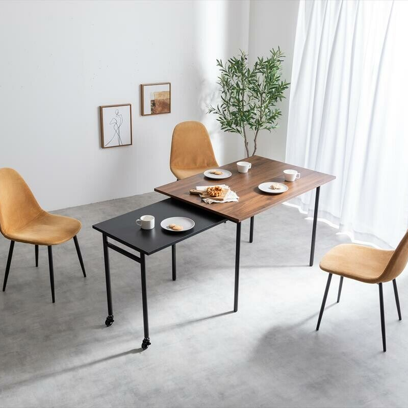 Modern extendable sliding steel leg rectangular dining table