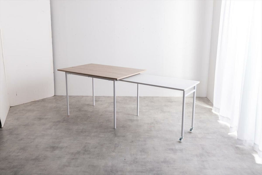 Modern extendable sliding steel leg rectangular dining table
