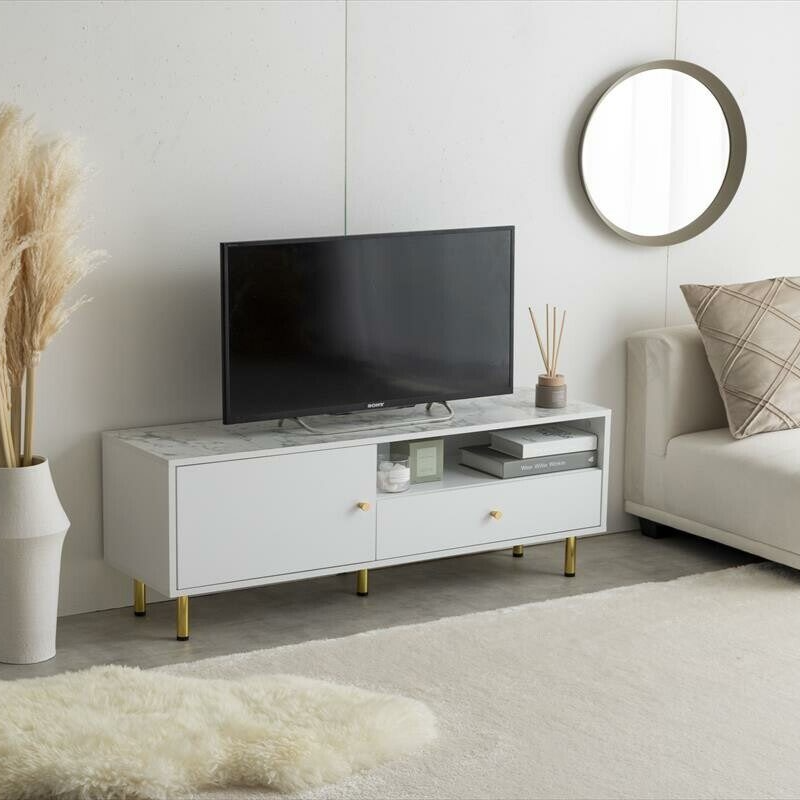 Modern marble TV cabinet with drawers