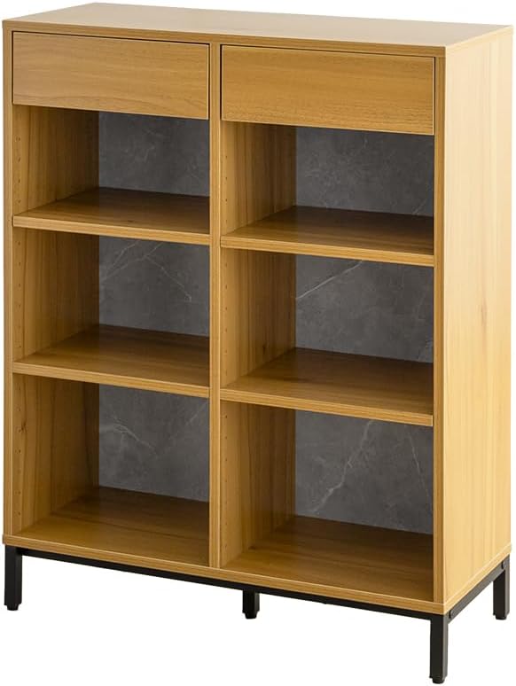 Vintage style wooden bookcase with drawers