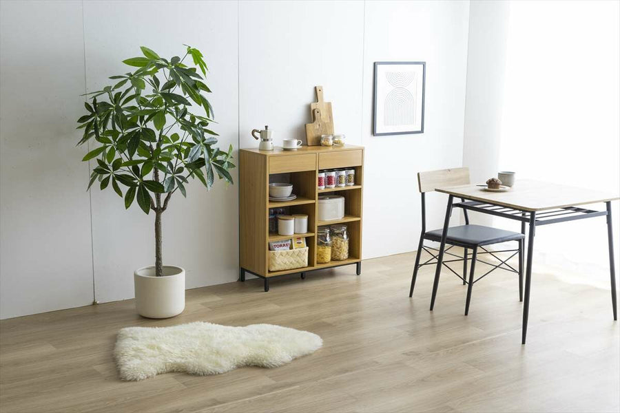 Vintage style wooden bookcase with drawers