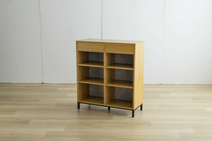 Vintage style wooden bookcase with drawers