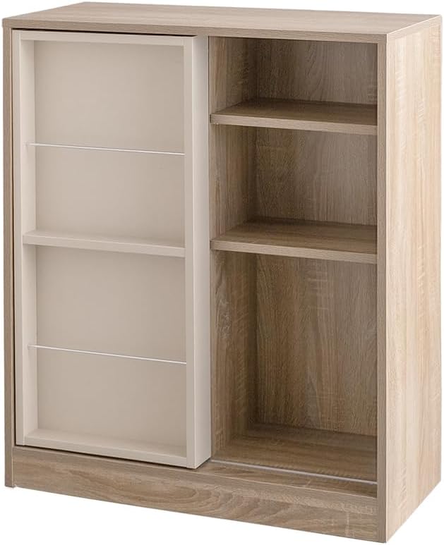 Modern wooden bookshelf rack with sliding storage