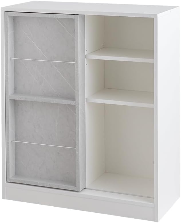 Modern wooden bookshelf rack with sliding storage