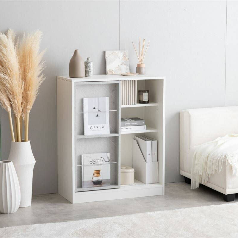 Modern wooden bookshelf rack with sliding storage