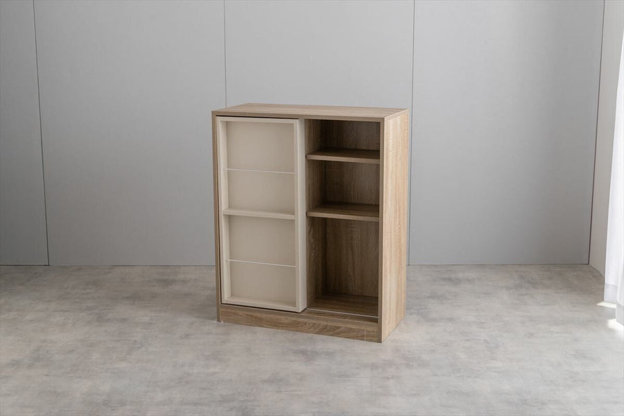 Modern wooden bookshelf rack with sliding storage