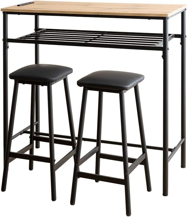 Modern woodgrain counter table 3-piece set (table + 2 stools)