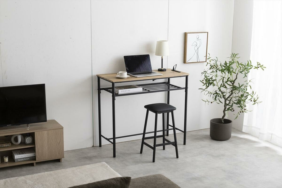 Modern woodgrain counter table 3-piece set (table + 2 stools)
