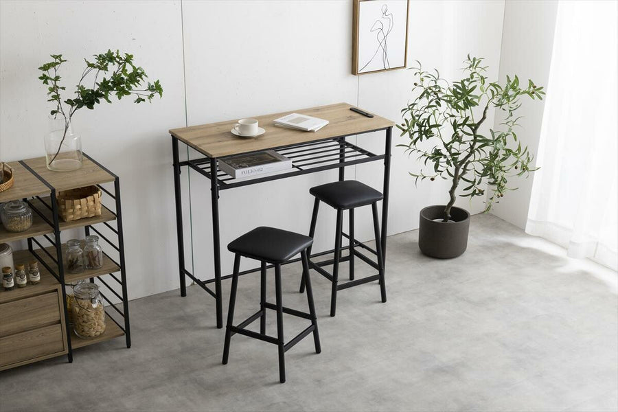 Modern woodgrain counter table 3-piece set (table + 2 stools)