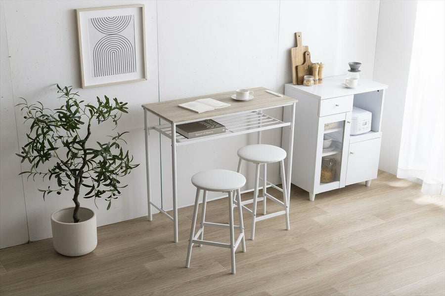 Modern woodgrain counter table 3-piece set (table + 2 stools)