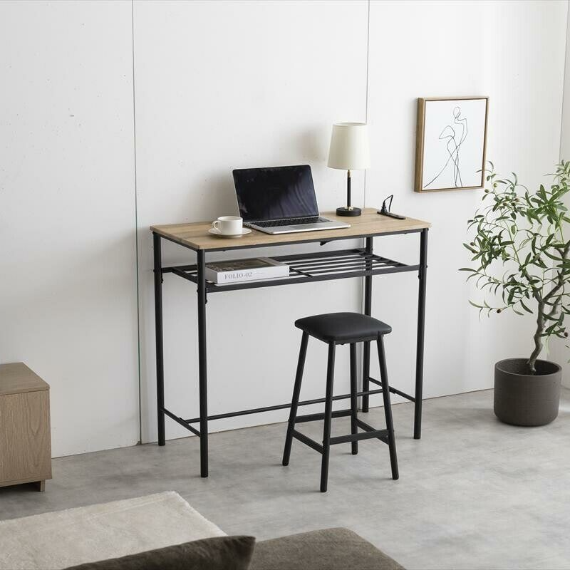Modern woodgrain counter table 3-piece set (table + 2 stools)