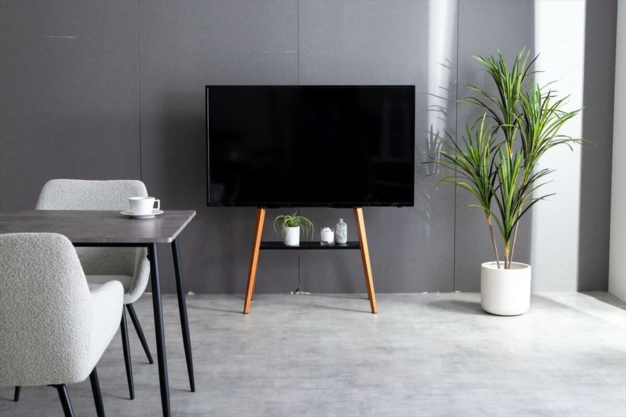 Modern easel TV stand with shelf