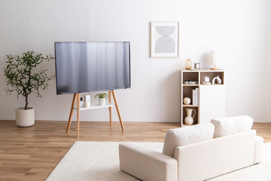 Modern easel TV stand with shelf