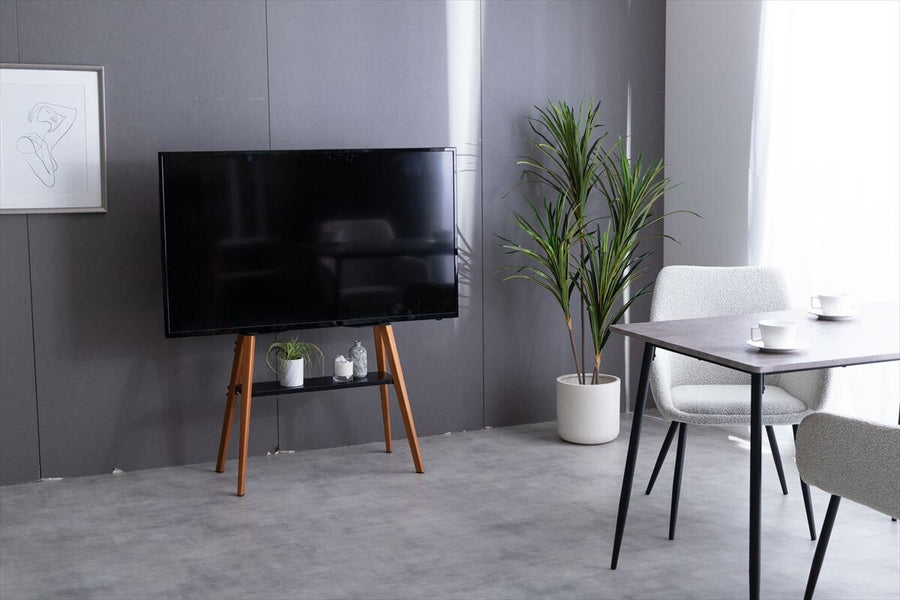 Modern easel TV stand with shelf