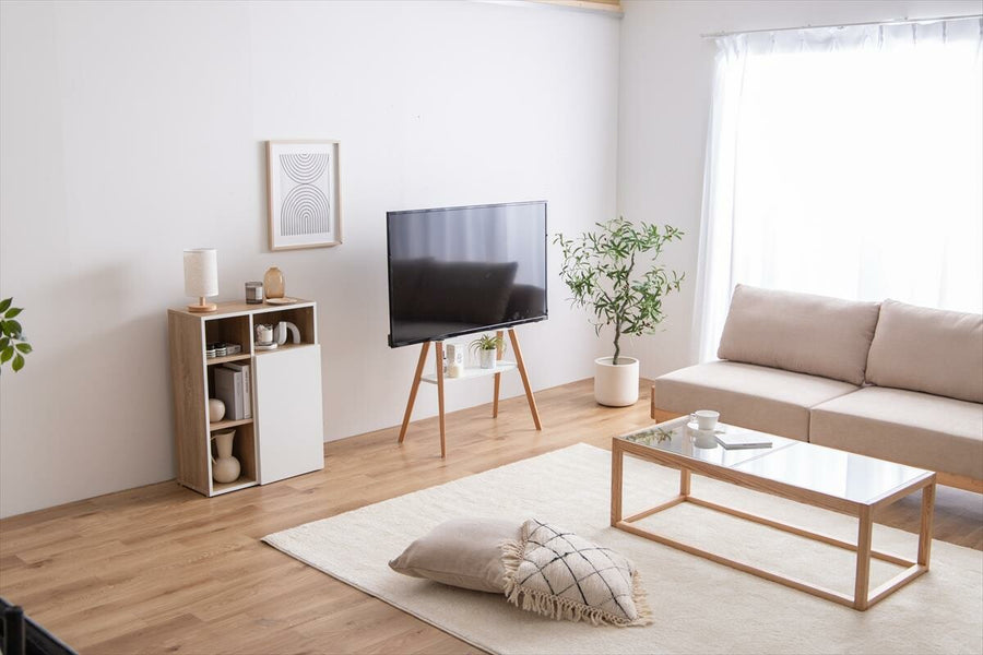 Modern easel TV stand with shelf