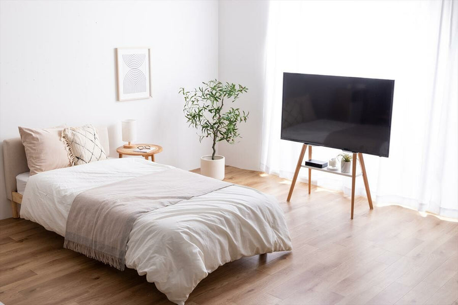 Modern easel TV stand with shelf