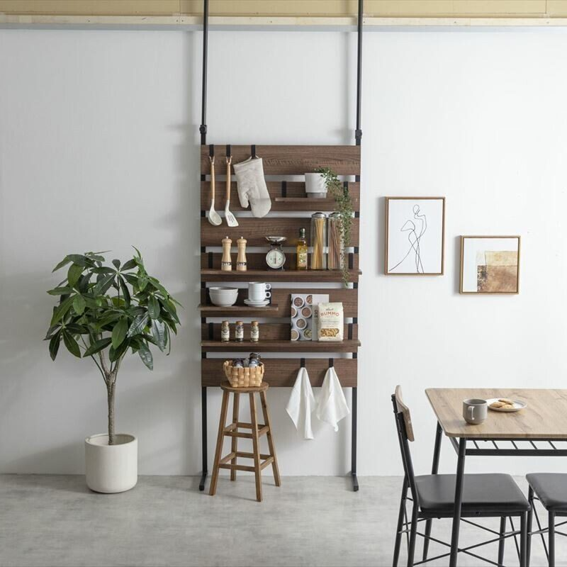 Nordic modern shelf board / S-shaped hooks included 80cm wide tension wall rack