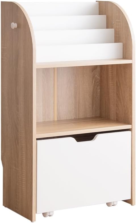 Scandinavian modern slim picture book shelf with toy storage