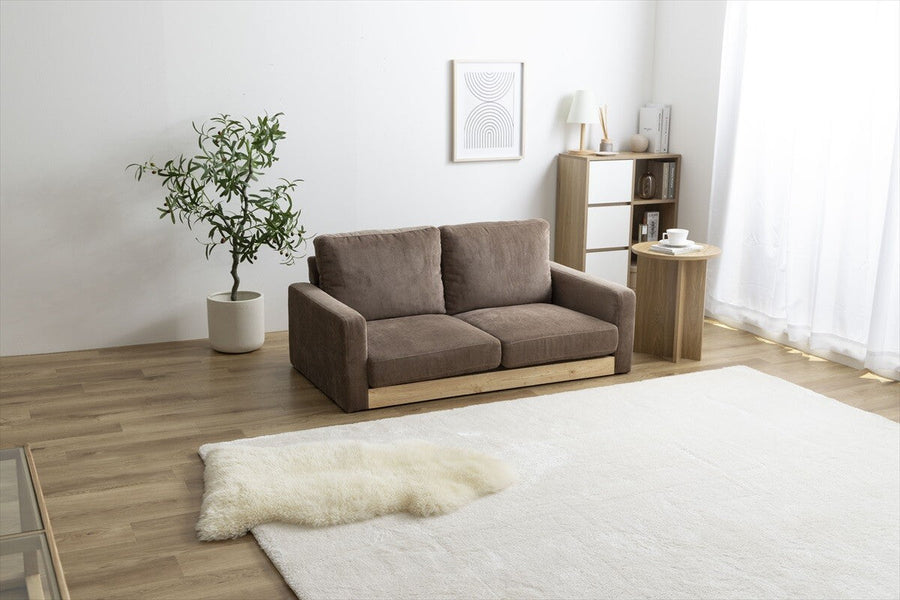 Nordic natural wood frame low type 2-seater corduroy sofa