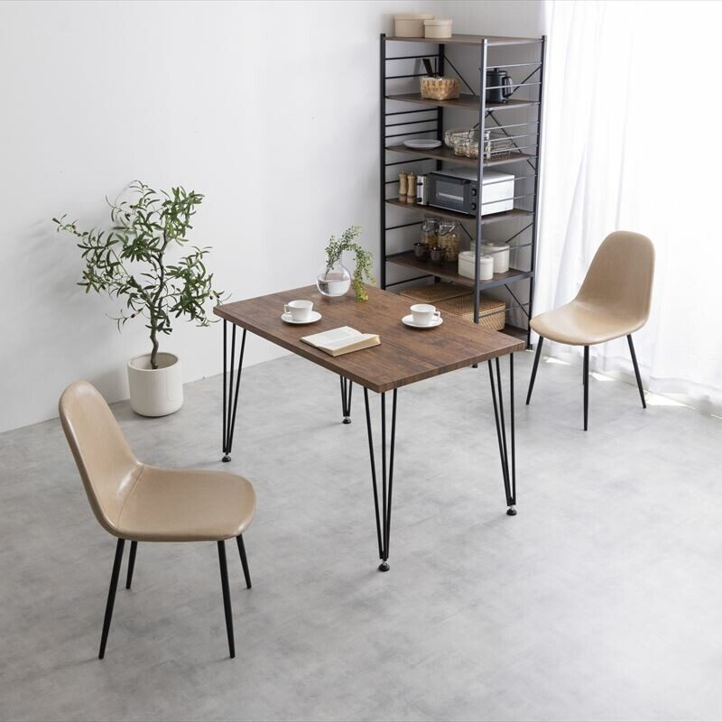 Modern wood grain steel leg dining table