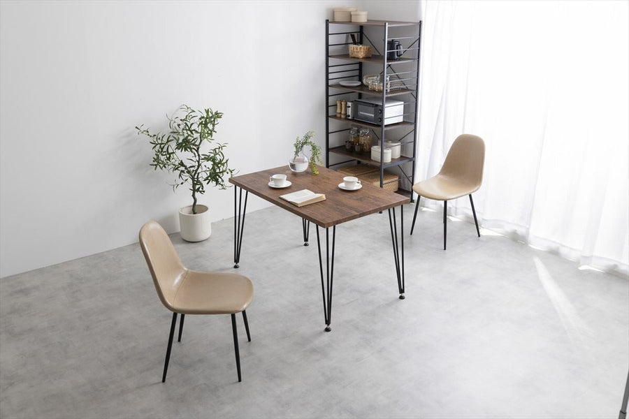 Modern wood grain steel leg dining table
