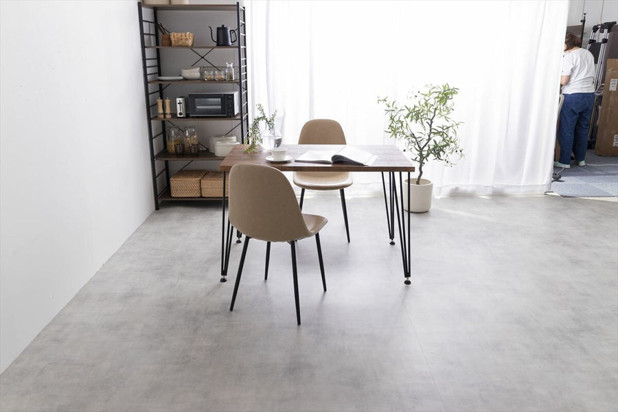 Modern wood grain steel leg dining table