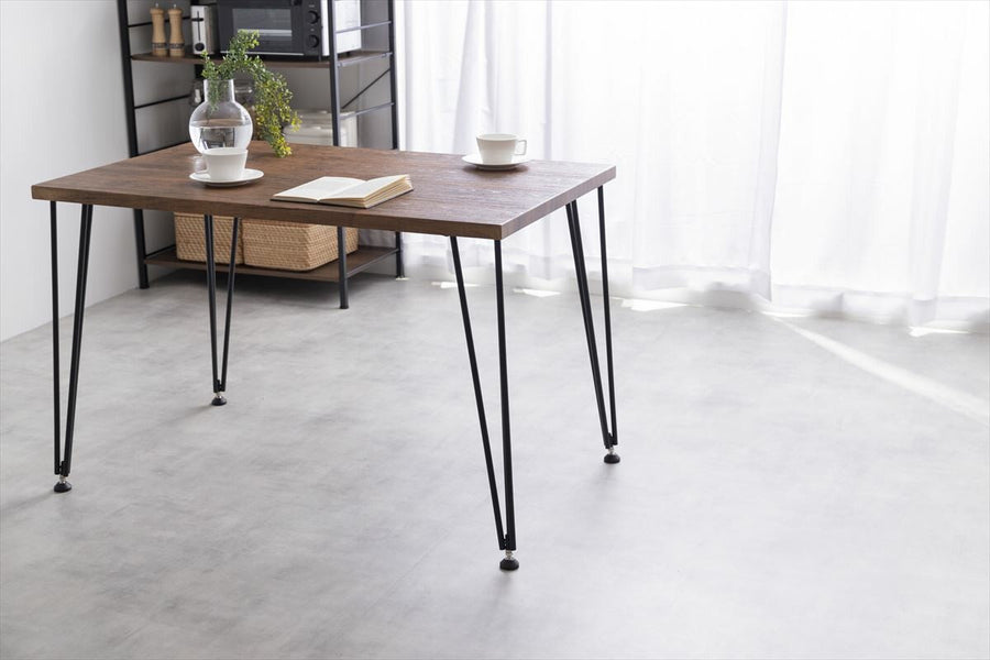 Modern wood grain steel leg dining table