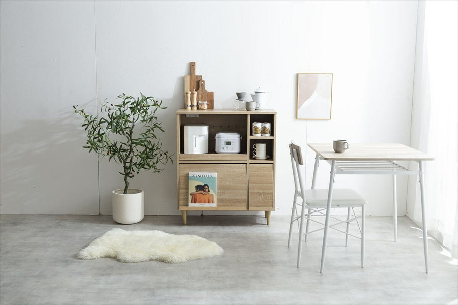 Scandinavian wooden range stand with flap door and two outlets