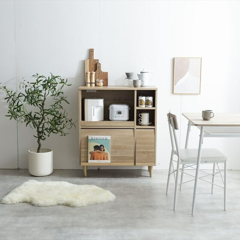 Scandinavian wooden range stand with flap door and two outlets