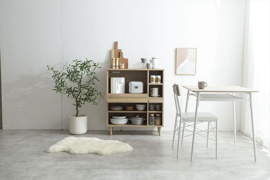 Scandinavian wooden range stand with flap door and two outlets
