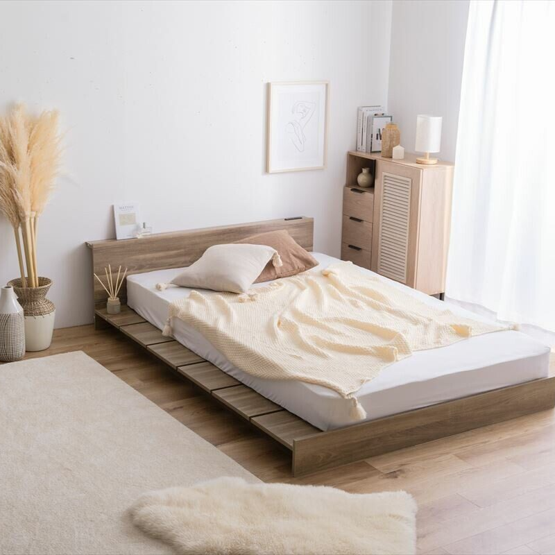 Scandinavian headboard, wide slatted semi-double low bed with bonnell mattress