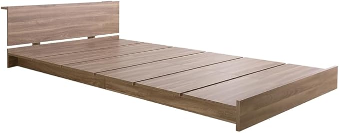 Scandinavian headboard, wide slatted single low bed with bonnell mattress