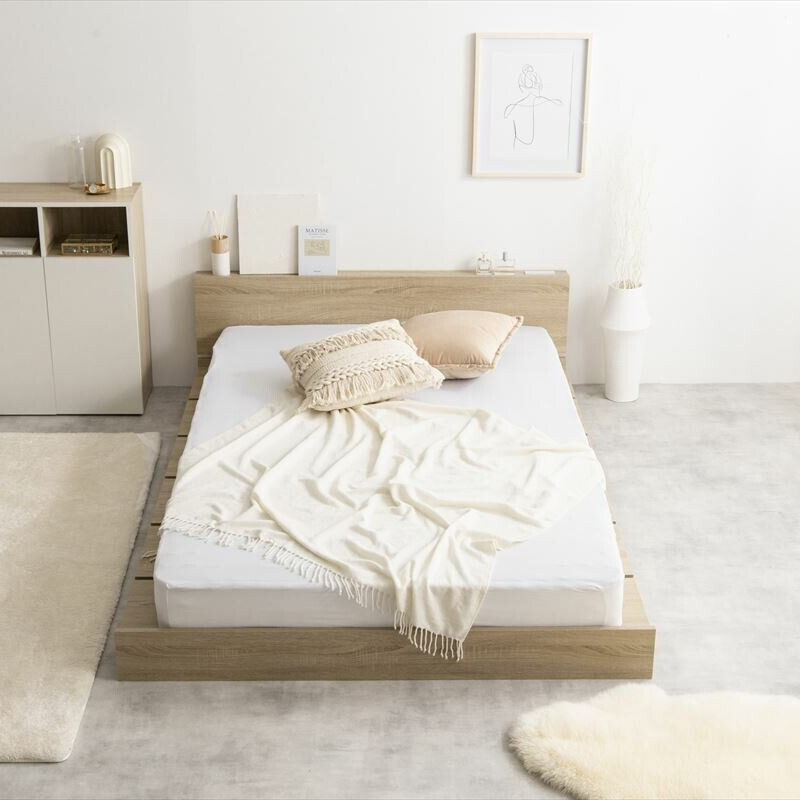 Scandinavian headboard, wide slatted single low bed with bonnell mattress