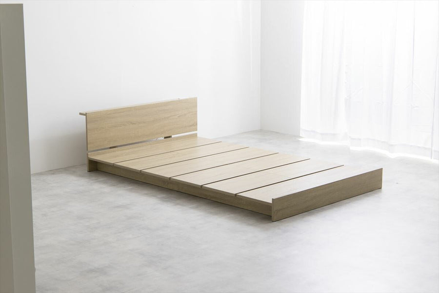 Scandinavian headboard, wide slatted single low bed with bonnell mattress