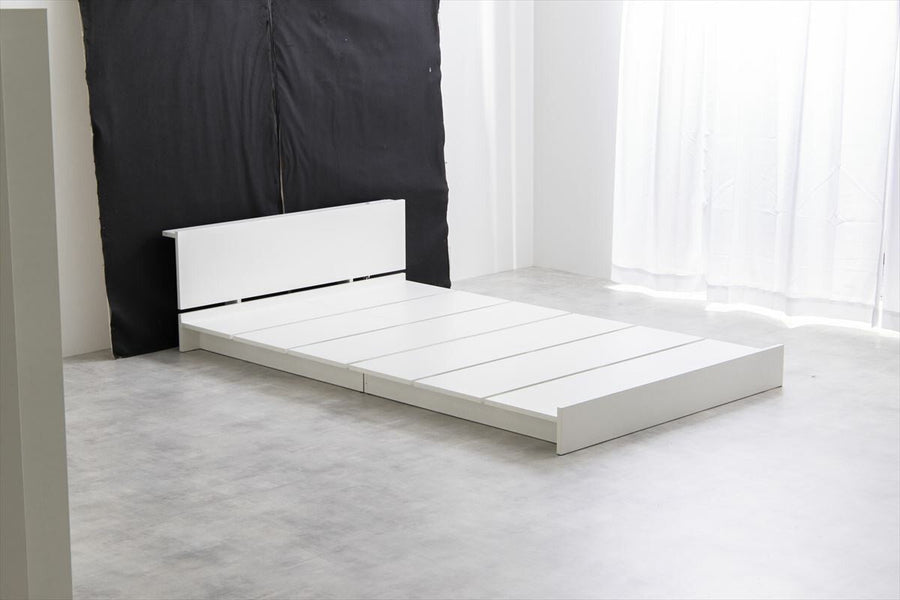 Scandinavian headboard, wide slatted single low bed with bonnell mattress
