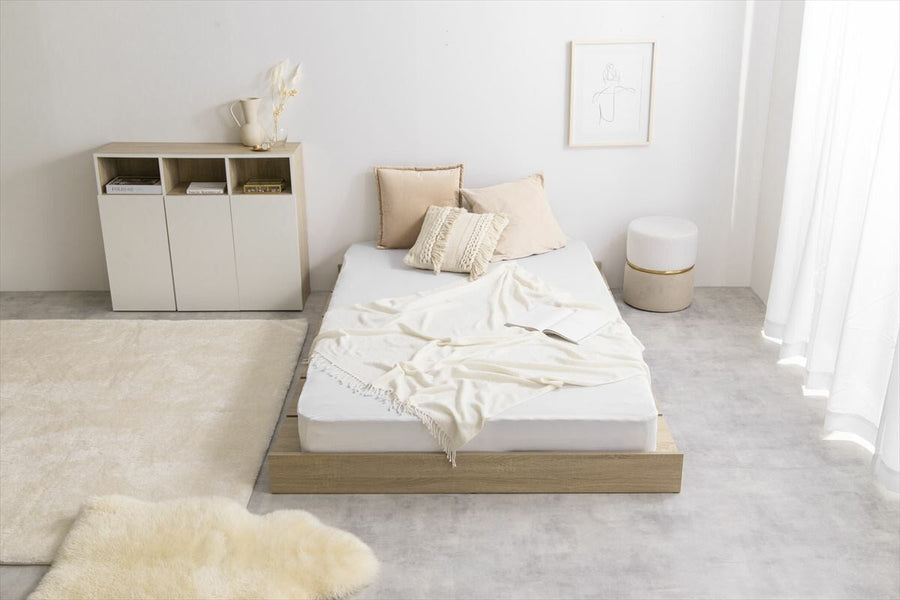 Scandinavian bonnell mattress with wide slats, single low bed