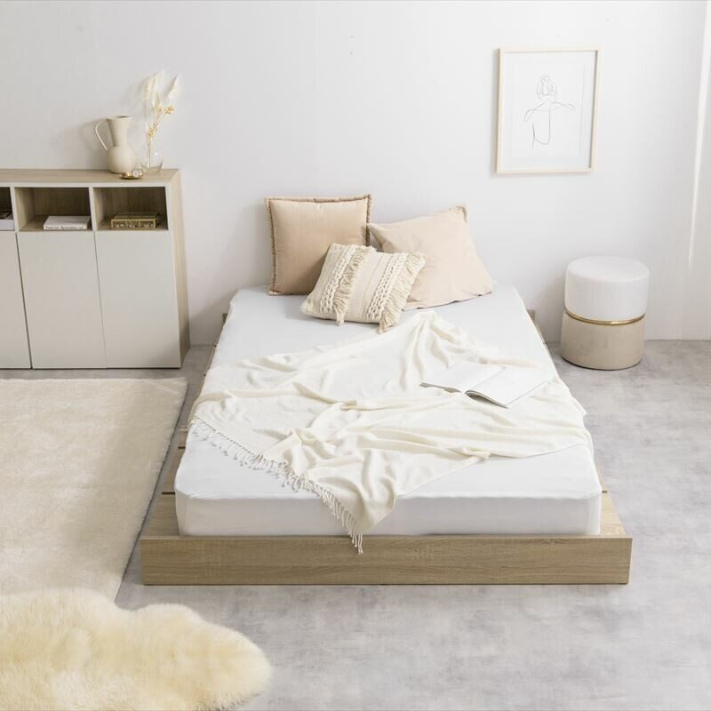 Scandinavian bonnell mattress with wide slats, single low bed