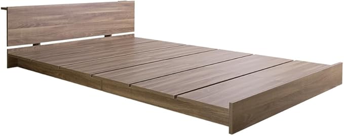 Scandinavian headboard, wide slatted semi-double low bed with bonnell mattress