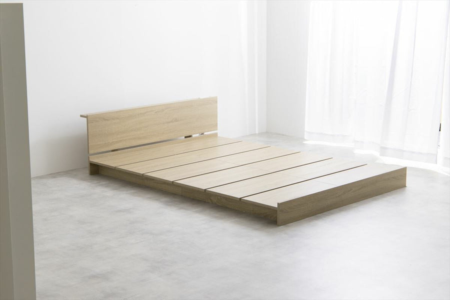 Scandinavian headboard, wide slatted semi-double low bed with bonnell mattress