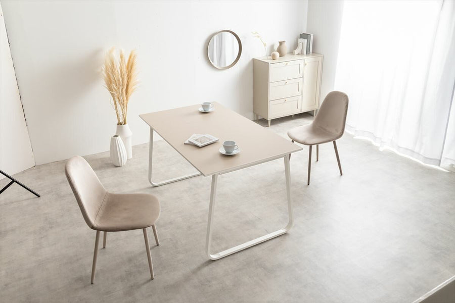 Modern wooden top, iron legs, 140cm wide dining table