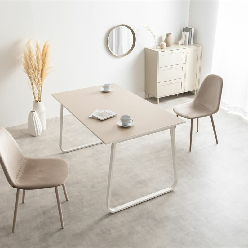 Modern wooden top, iron legs, 140cm wide dining table