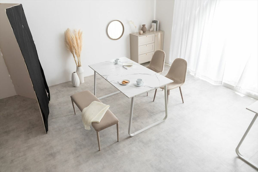 Modern wooden top, iron legs, 140cm wide dining table