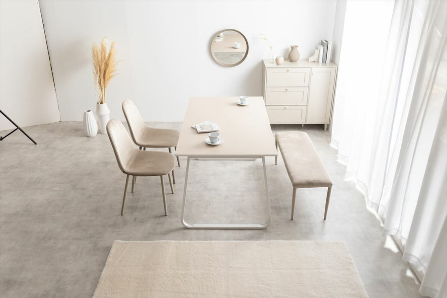Modern wooden top, iron legs, 140cm wide dining table