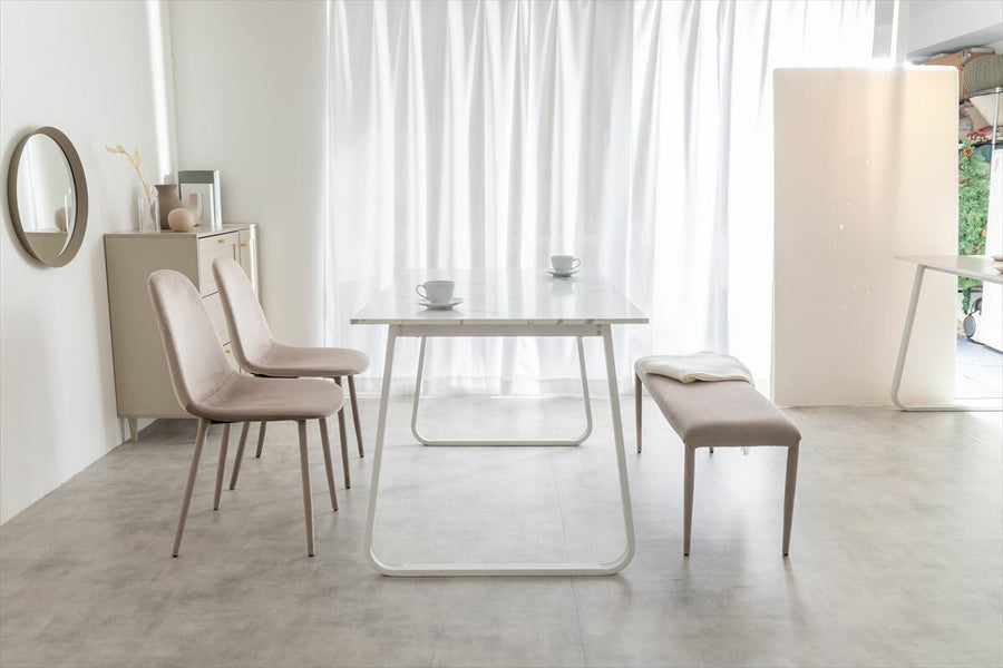 Modern wooden top, iron legs, 140cm wide dining table