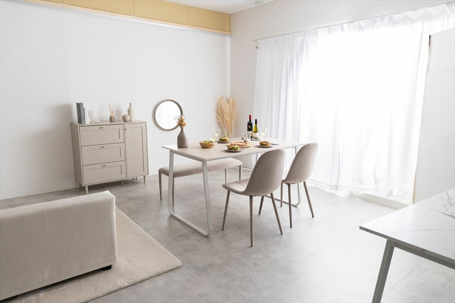 Modern wooden top, iron legs, 140cm wide dining table