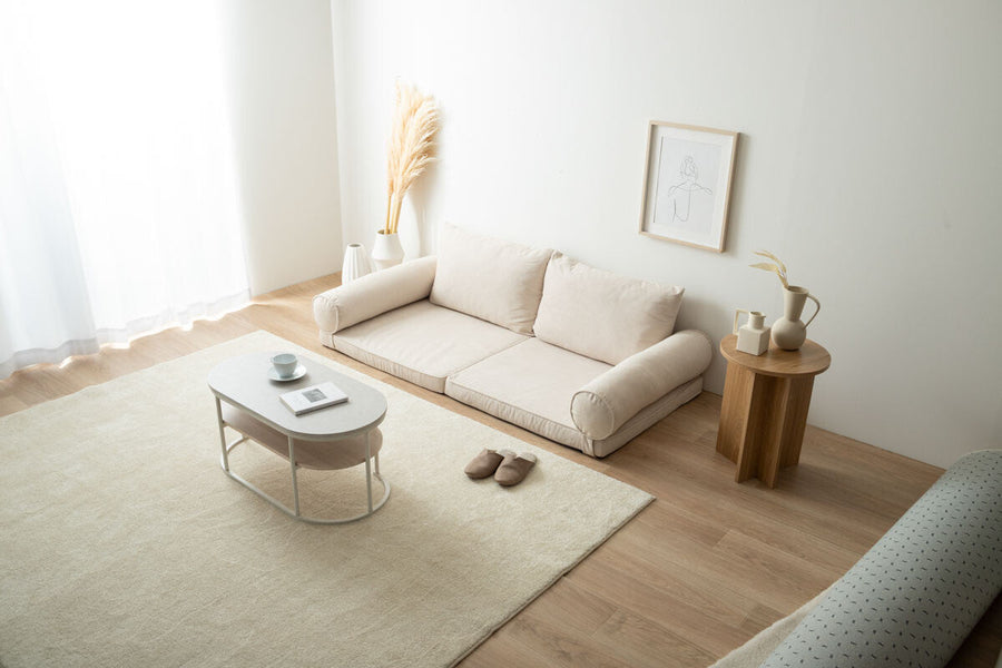 Scandinavian floor sofa with removable cushions, freely combinable