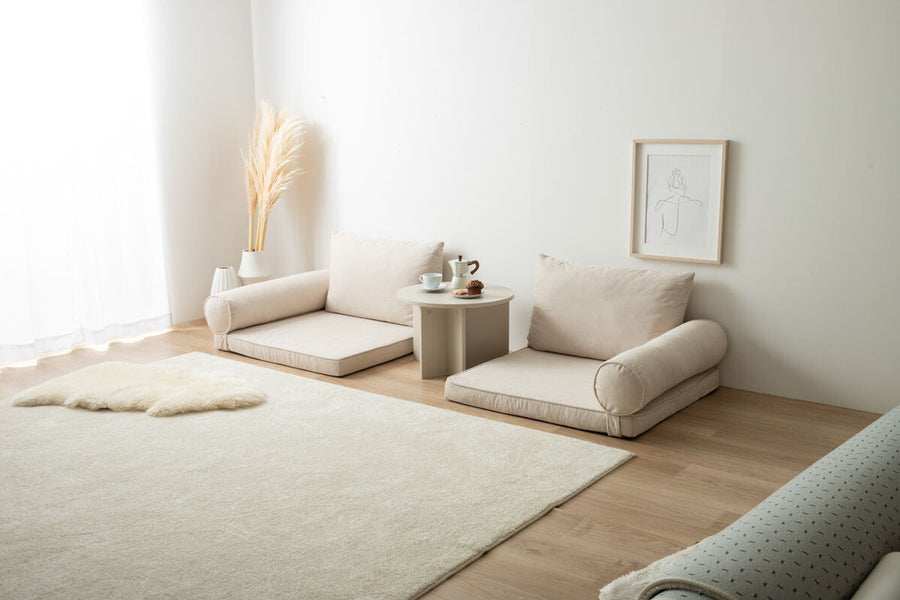 Scandinavian floor sofa with removable cushions, freely combinable