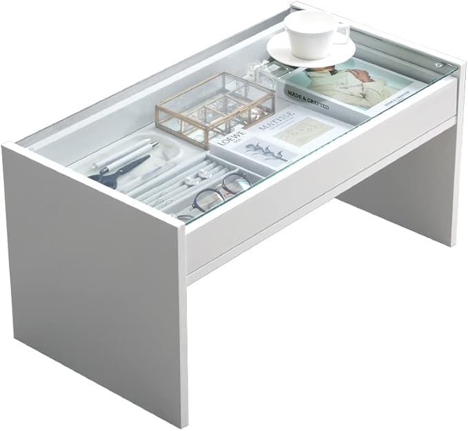 Modern wooden center table with glass top and drawer tray