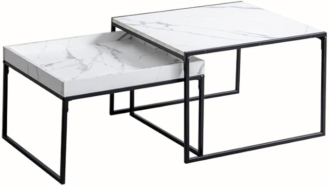 Simple modern wooden top steel legs nesting table set of 2